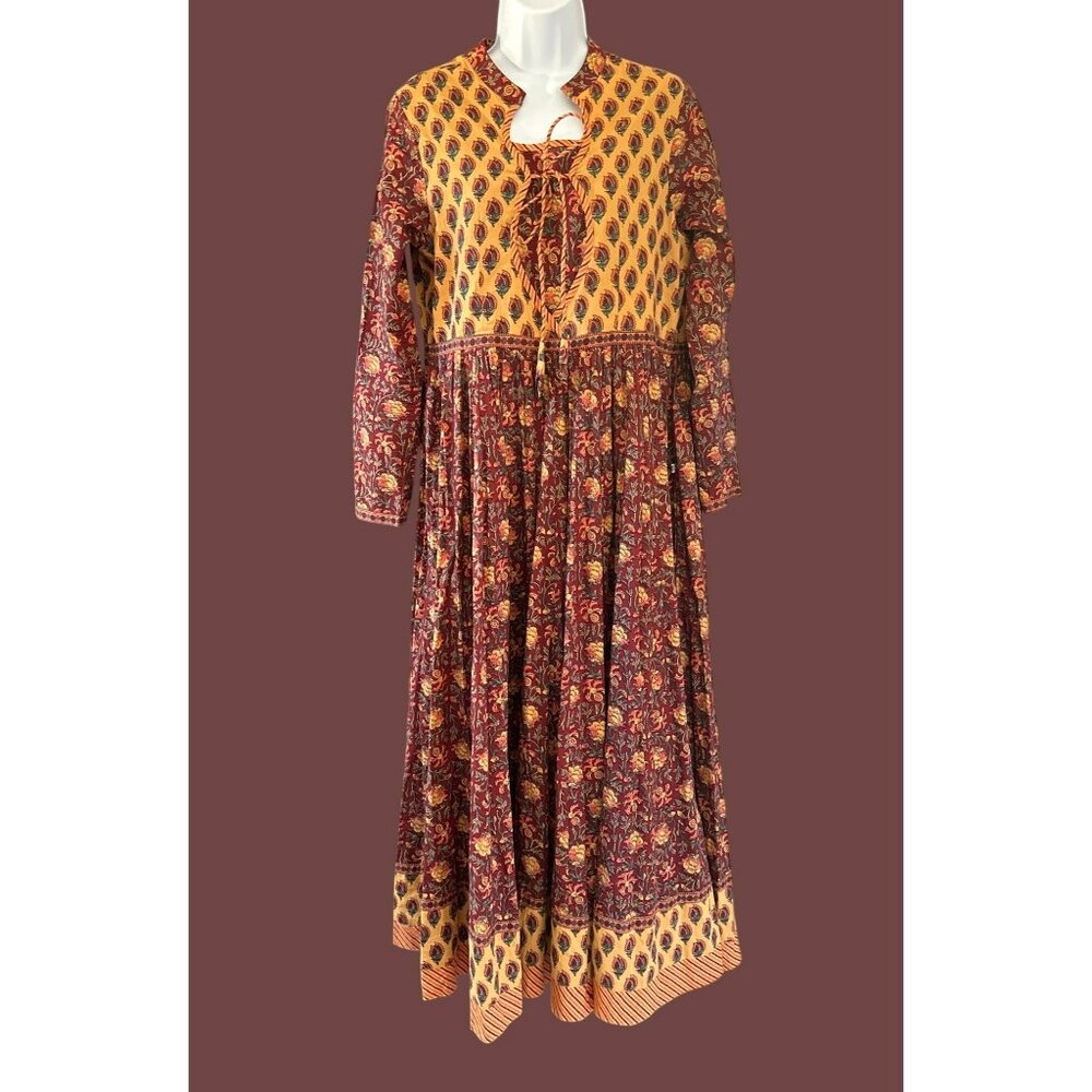 Indian Summer 21 by Gulab Chand Brown Yellow Festival Maxi Dress Large